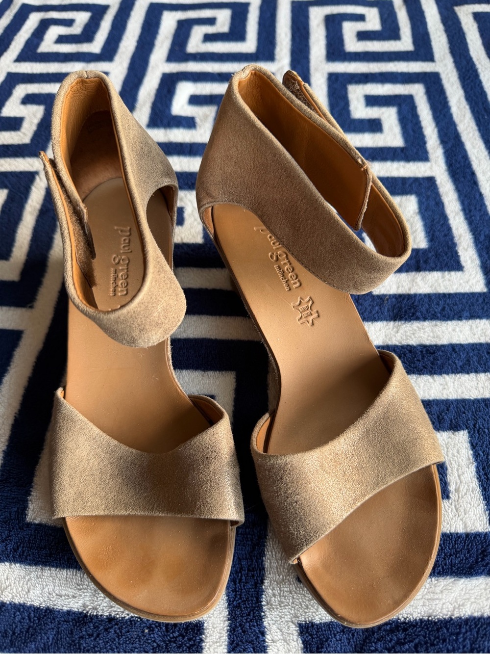 Paul Green Tan Suede Espadrille Wedge Sandals